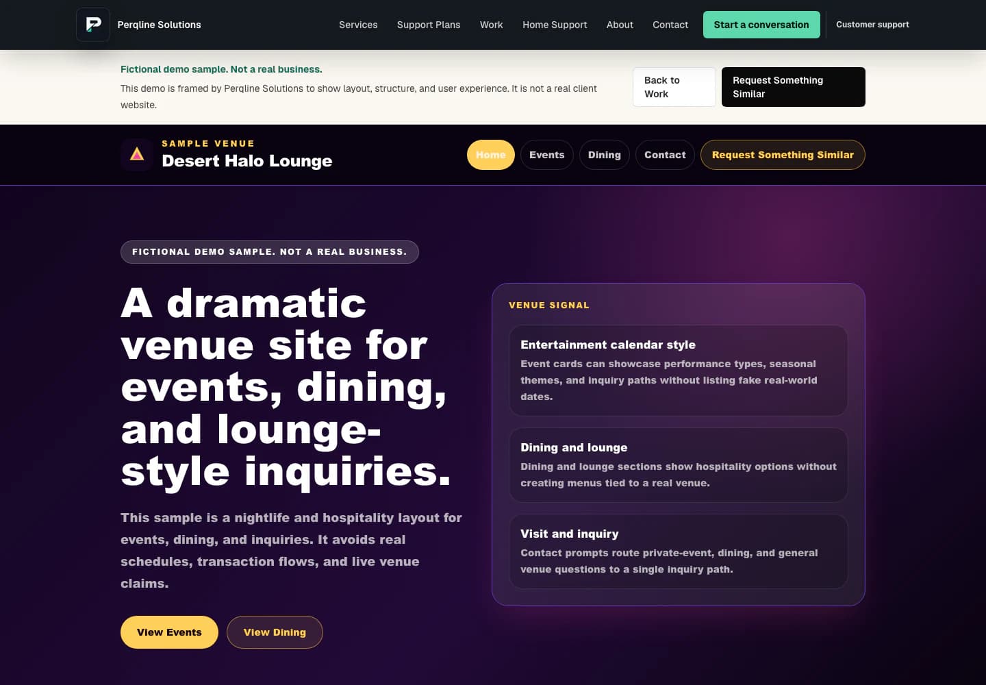 Desert Halo Lounge fictional demo homepage shown at desktop width