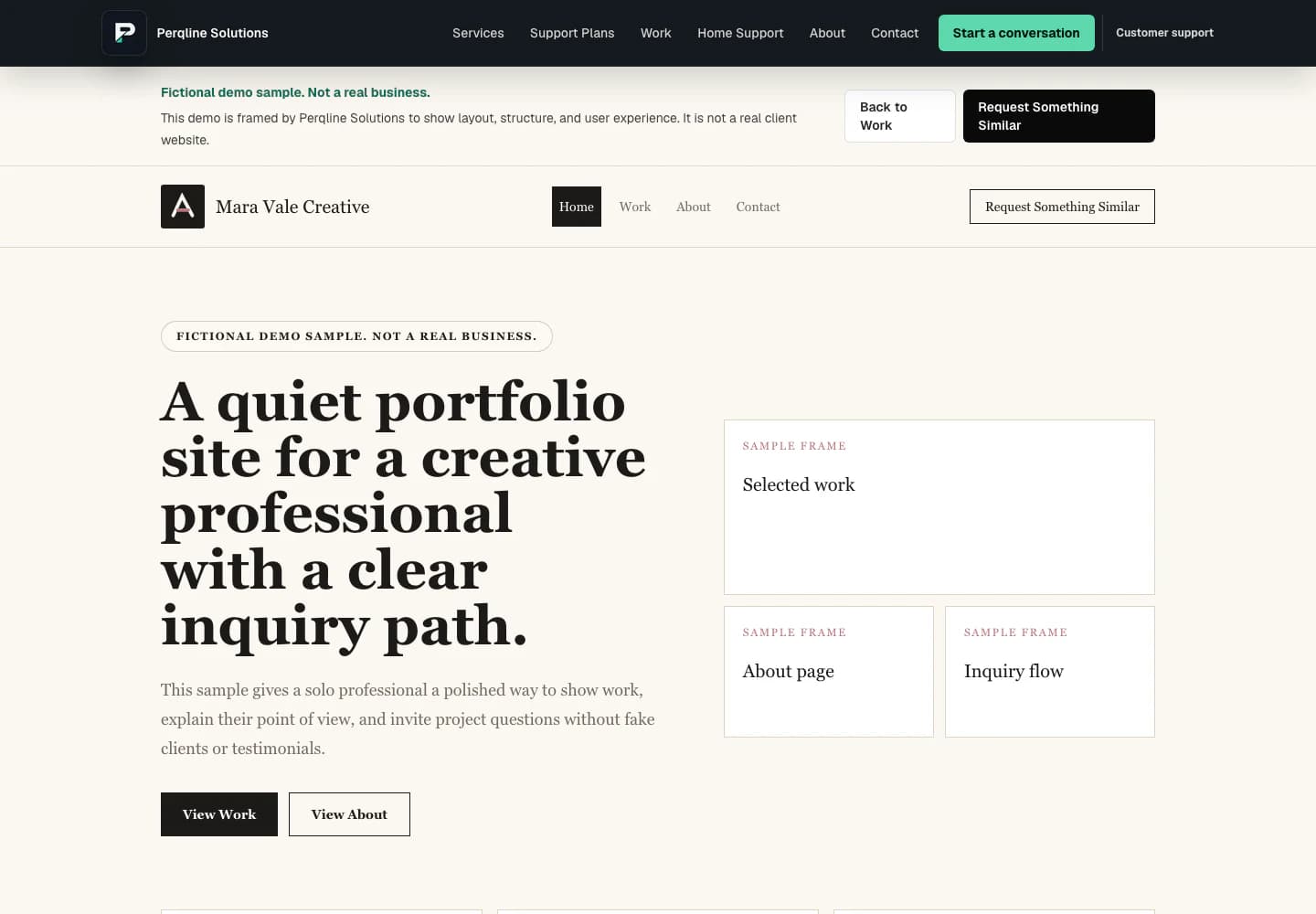 Mara Vale Creative fictional demo homepage shown at desktop width